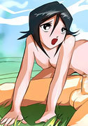 Rukia tied cock then gets double penetrated